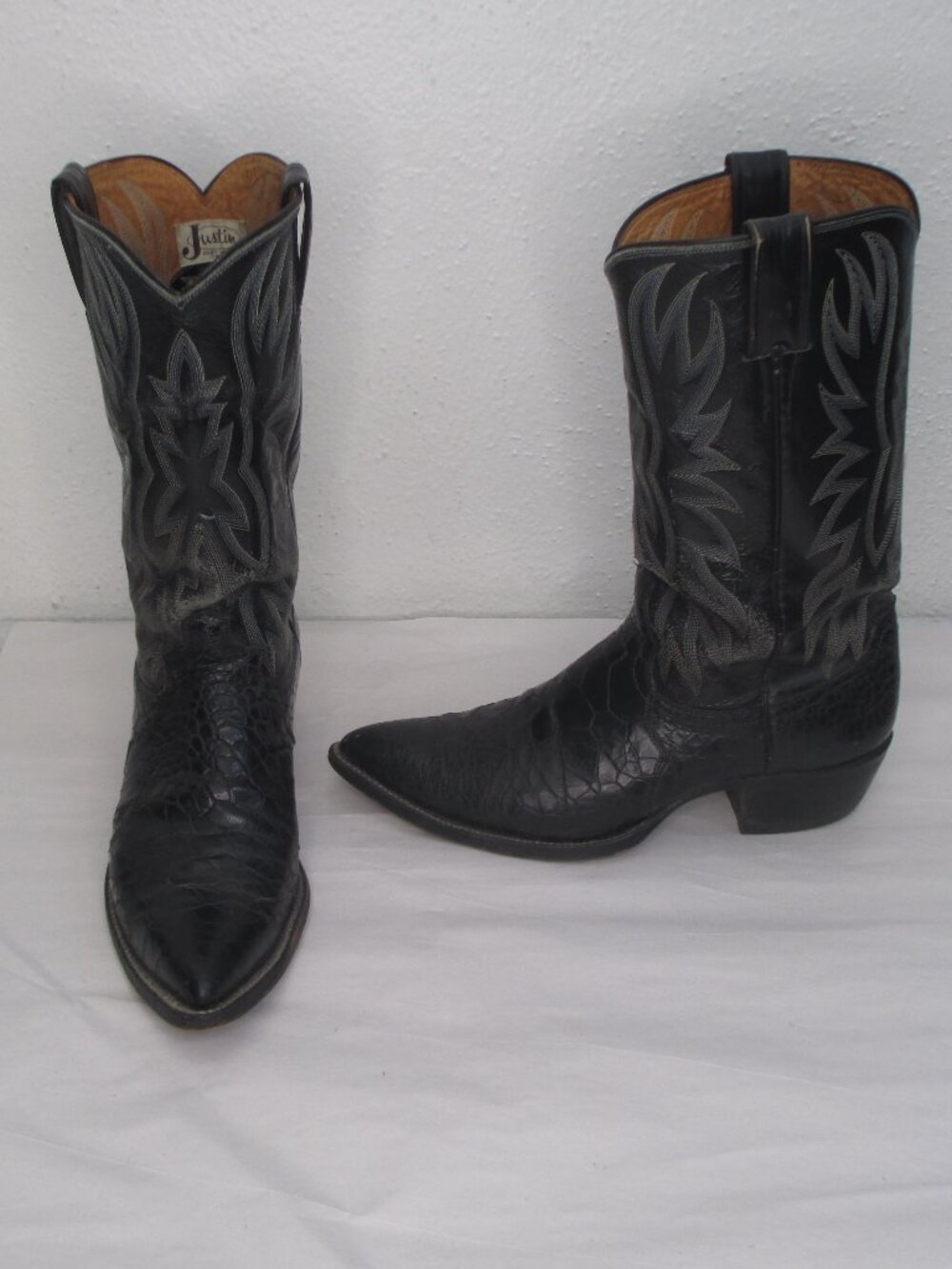 Justin Boots Vintage 1970s EXOTIC Black Authentic Style 9101 Mens Size 8.5 D